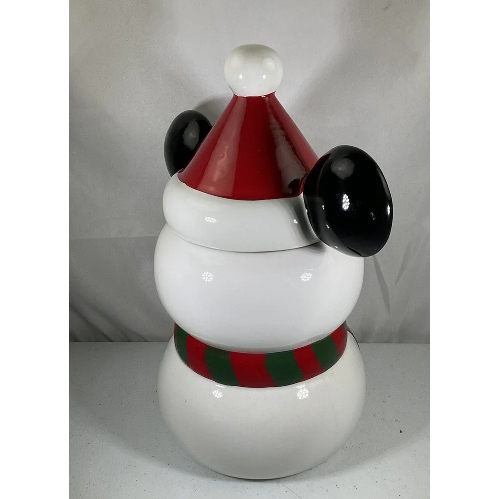 Disney Mickey Mouse Snowman With Scarf Holiday Christmas Cookie Jar Canister